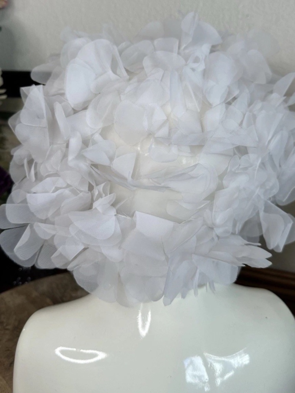 White Puff Hat Vintage 50s Organza Elegant Tea Party Wedding Head Piece
